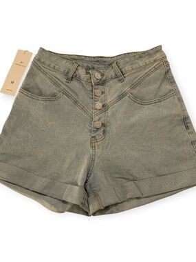 High-Rise Light Denim Button-Front Women's Shorts